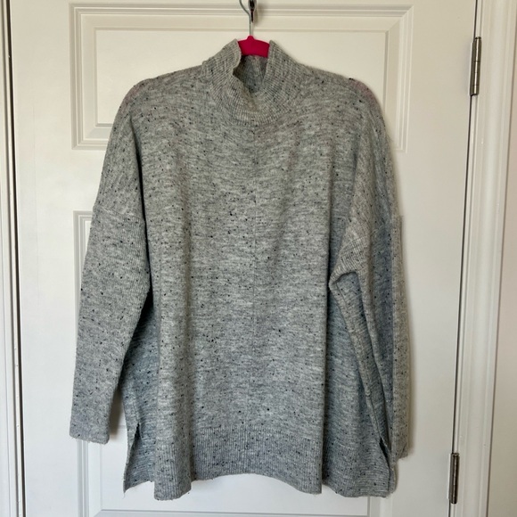 Mud Pie Sweaters - Mud Pie Light Gray Speckled Mock Neck Sweater